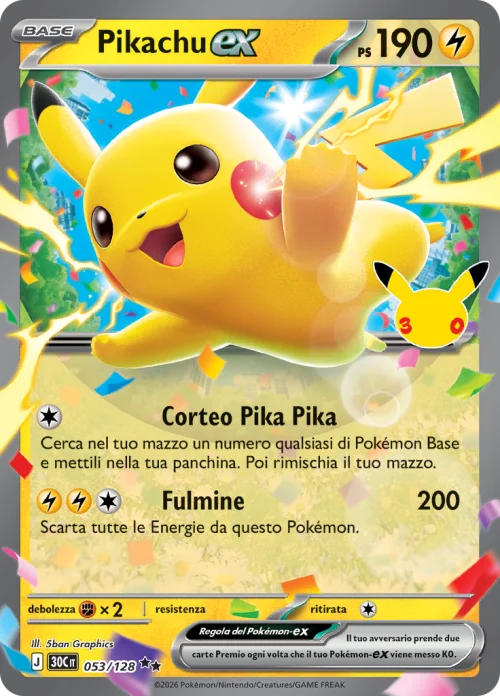 Pikachu EX 053/128 30° Anniversario