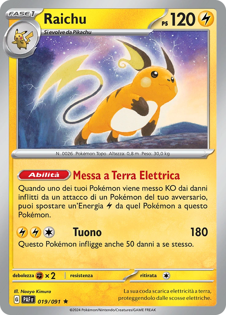 Raichu PAL 064 – Carta Pokemon Singola In Italiano (Evoluzioni Di Paldea) – MZTCG – Protezione In Bustina Rigida